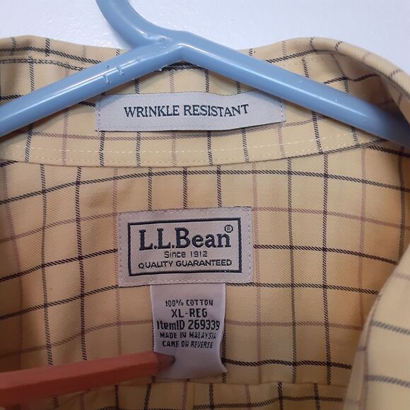 LL Bean Shirt Mens XL Yellow Check Short Sleeve Button Up Wrinkle Resistant - Picture 4 of 7